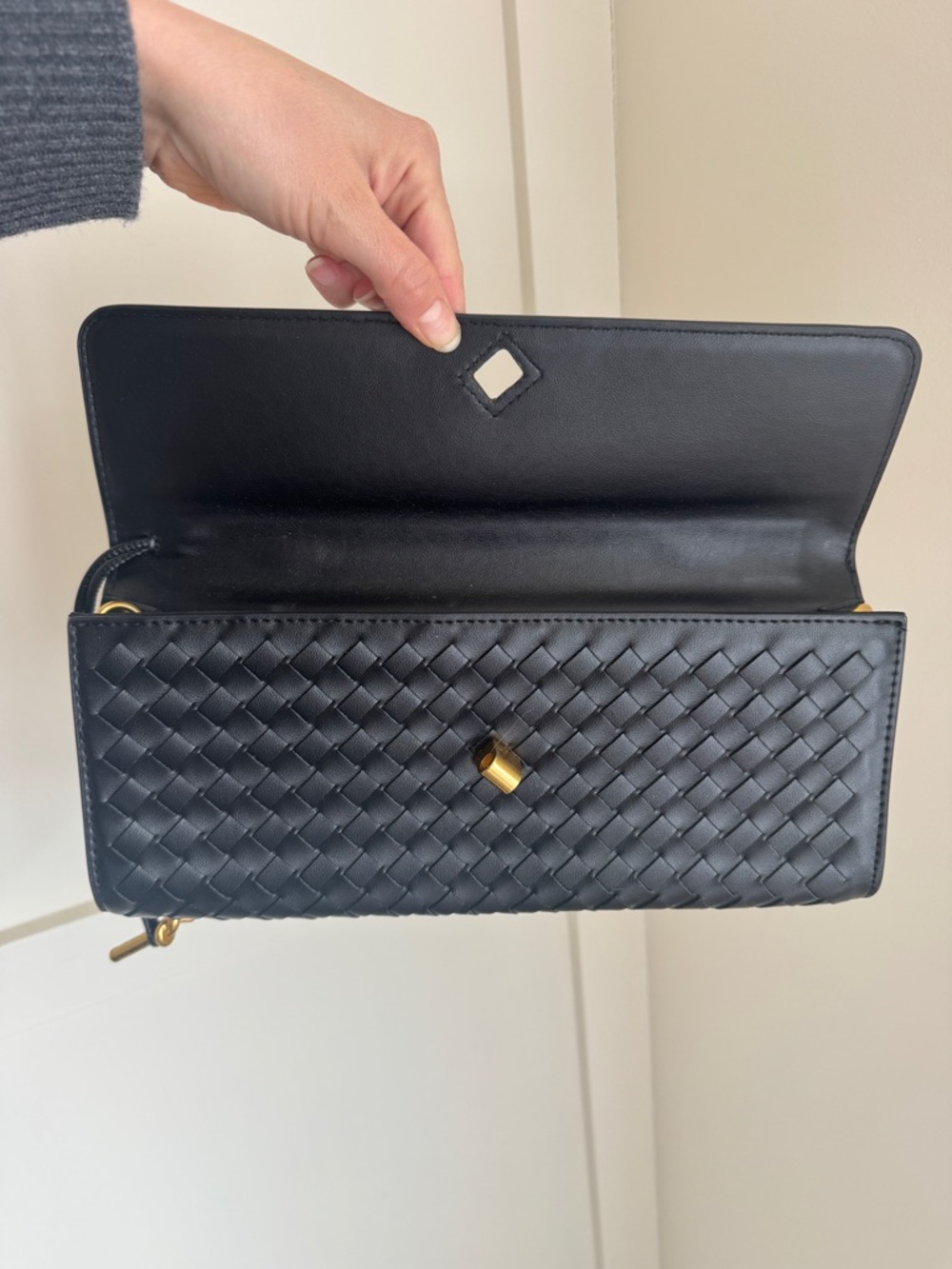 Woven Black Leather Top-Handle Clutch - Picture 7 of 7